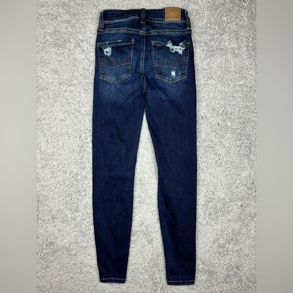 American Eagle Jeans Womens 000 Short Hi Rise Jegging Dark Distressed Thrashed - Picture 6 of 6